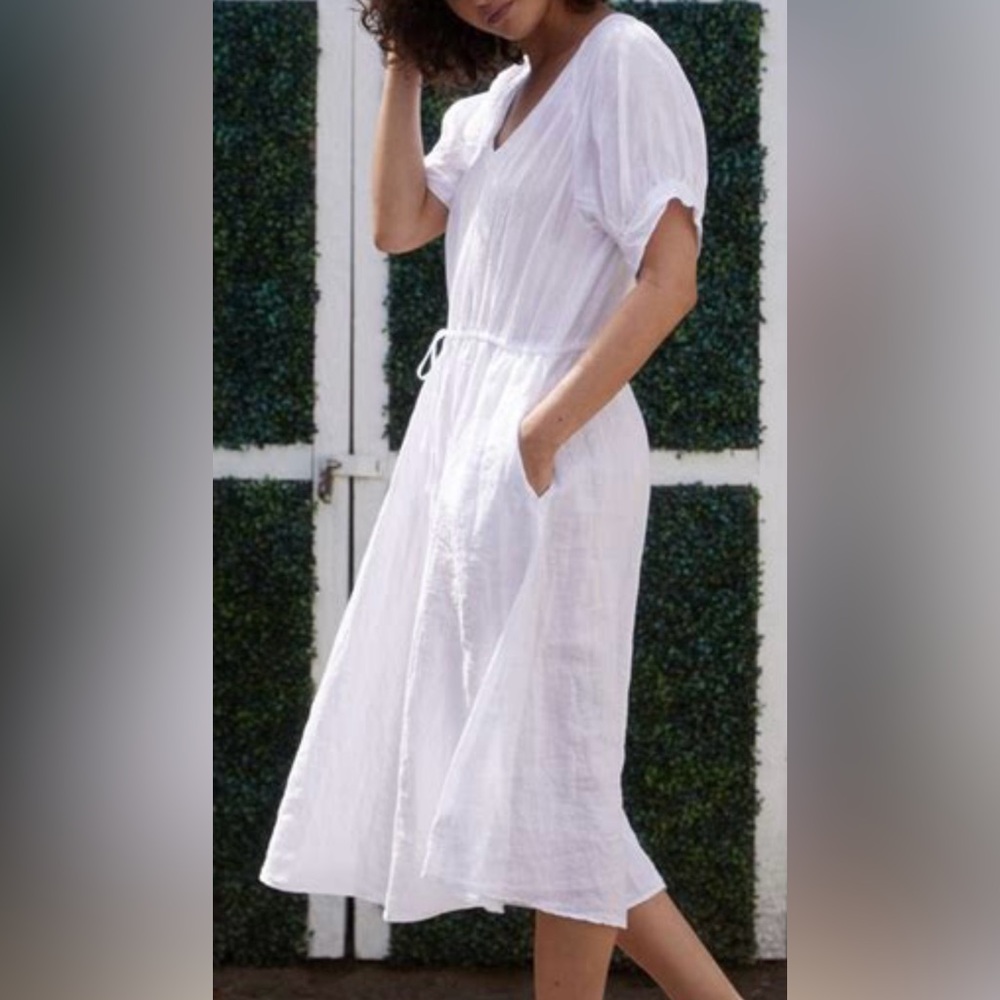 Velvet by Graham & Spencer Nanette White Linen Midi Dress